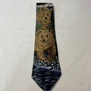 Animal Tracks Grizzly Territory Tie Brown Bear Novelty Necktie 1995 4"‎ Width